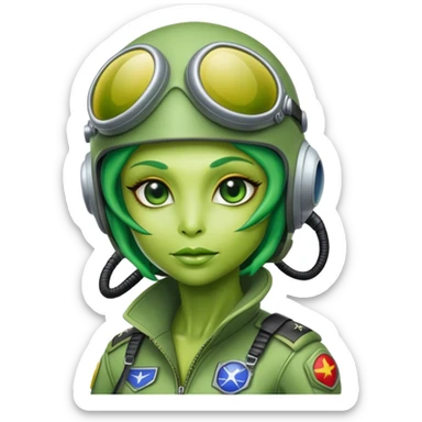 green alien reptilian woman pilot sticker