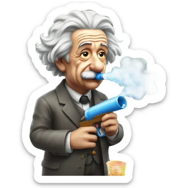Albert Einstein smoking out the barrell of a water gun sticker