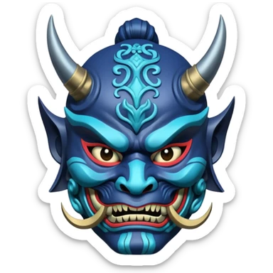 blue samurai oni mask sticker