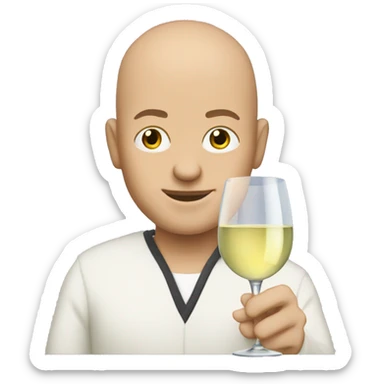 Bald man holding glass of white wine sticker