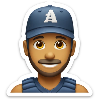 smiling boy in baseball cap with a scruffy beard sticker