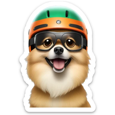 angry pomeranian in riders helmet and riders glasses sticker