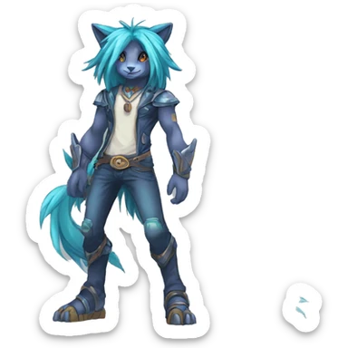 Anthro Sona Cool Edgy Legendary Colorful Shy Shiny Fakemon-Fantasy-Creature With Long Hair-Mane Full Body Detailed High Quality sticker