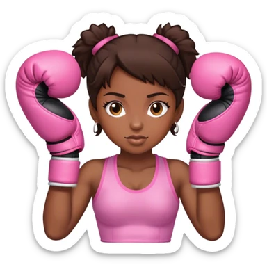 Brunette black girl wearing pink boxing gloves sticker