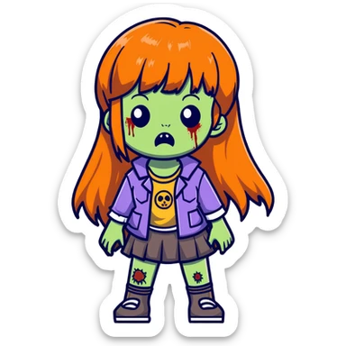 zombie girl with long ginger hair and bangs sticker