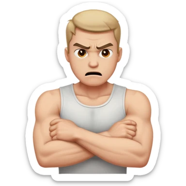 Arms crossed holding neck angry guy sticker