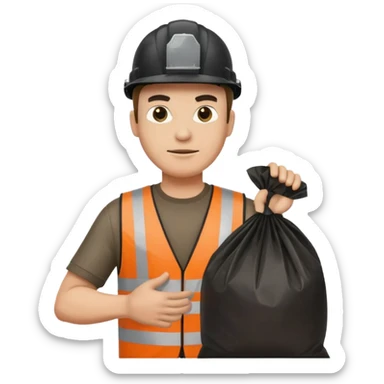 garbage man with black helmet holding garbage  sticker
