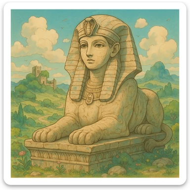 ancient sphinx, ghibli style sticker