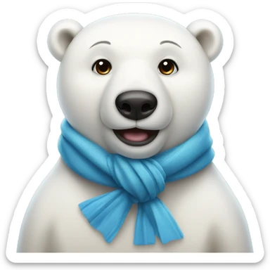 Polar bear wearing a blue bow on its head and a matching scarf sticker