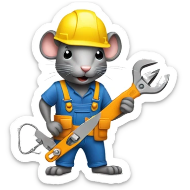 Rat Construction worker with a hard hat and wire cutters and holding "zip ties" sticker