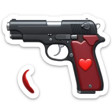 Black hand gun shooting a heart bullets out of the tip  sticker