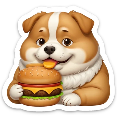Fat dog eating a hamburger  sticker