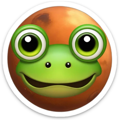 planet Mars with a cartoon frog face with big childish eyes sticker