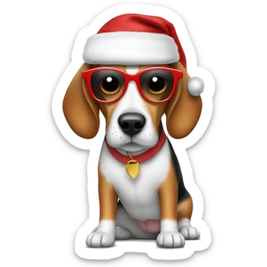 Beagle wearing sunglasses and a Santa hat smiling sticker