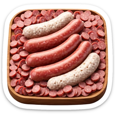 portion of raw sausage filling, coarse grind, pink-red meat, visible white fat, moist uneven texture, natural color variation, unprocessed look, clean 3D rendering, soft light, subtle shadow, no background elements, no anthropomorphic features, transparent background, emoji scale sticker
