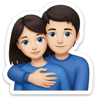  Chłopak z ciemnymi włosami i z ciemnymi oczami przytulający się do brunetki z niebieskimi oczami sticker