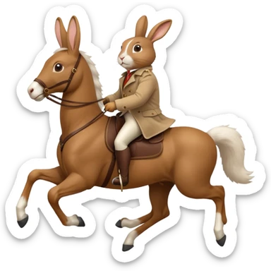 Exciting rabbit galloping on the back of 4 legs horse sticker