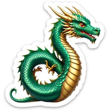 cinematic-noble-dragon-portrait-emoji,-poised-and-majestic,-with-a-sinuous,-elongated-body-covered-in-intricately-detailed,-shimmering-scales-in-hues-of-emerald-and-gold,-and-piercing,-fiery-eyes-that-reflect-ancient-wisdom; sticker