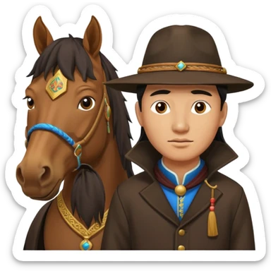Cheval mongol avec chapeau sticker