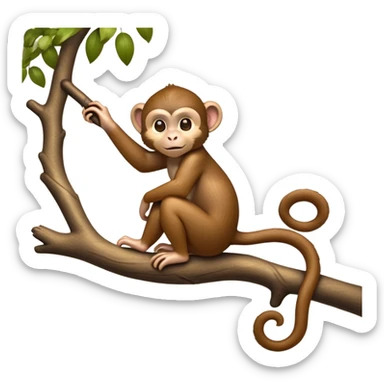 cinematic-monkey-realistic-full-body-sitting-emoji,-slim-agile-frame-poised-on-a-branch,-long-tail-curled-slightly,-head-tilted-dramatically,-warm-brown-fur-soft-and-fluffy,-bright-playful-eyes-exuding-mischief,-simplified-yet-realistic-focused-features,-highly-detailed,-glowing-with-an-almost-sarcastic-glow sticker