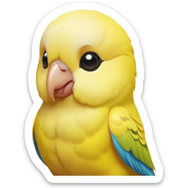 Cinematic Noble Yellow Budgie Portrait Emoji, Poised and regal, with a petite, delicate build and a smooth, well-groomed fur of brilliant yellow feathers, deep-set soulful dark eyes, Simplified yet sharp and sophisticated features, highly detailed, glowing with a soft, dignified glow, high shine, intelligent and charming, stylized with an air of elegance, focused and attentive, soft glowing outline, capturing the essence of a watchful and confident avian companion, so majestic it feels as though it could flutter out of the screen with effortless authority! sticker