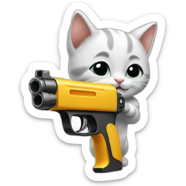 kitten pointing a waterpistol sticker