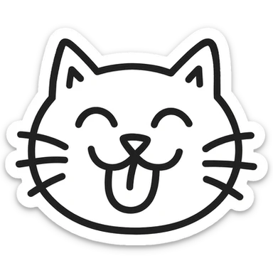 hand-drawn outlined icon of a funny cat face sticker