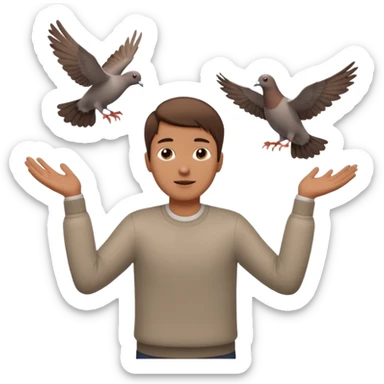 man open arms looking at a flying pigeon sticker