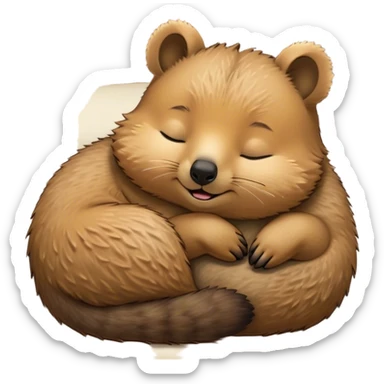 Meme-Worthy Cute Sleeping Quokka Portrait Emoji, Head resting peacefully with a contented smile, showcasing a delightfully compact build and a luxuriously soft brown fur, eyes shut in a serene, restful nap, Simplified yet hilariously adorable features, highly detailed, glowing with a soft, drowsy light, high shine, relaxed and utterly lovable, stylized with an air of playful laziness, bright and heartwarming, soft glowing outline, capturing the essence of a comically sleepy quokka, so meme‐worthy it feels like it could instantly become the next viral sensation of adorable slumber! sticker