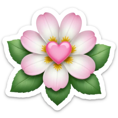 clear white leaf flower with mini pink heart center sticker