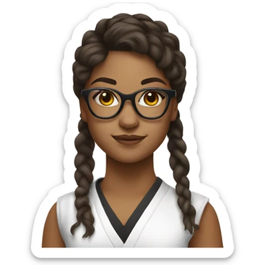 Karate girl with glasses, hoop earrings and long, brunette, wavy hair sticker