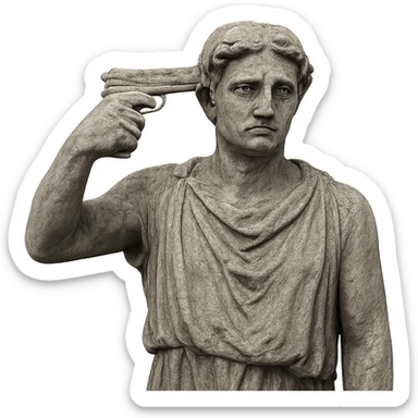 stone statue shooting itself in the head sticker