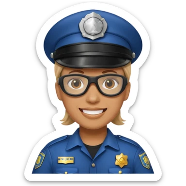 smiling police officer with welding goggles sticker