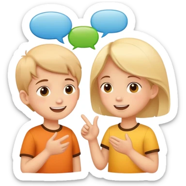 two children talking to each other, cheerful and friendly, with speech bubbles sticker