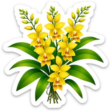 big bouquet yellow Dendrobium Orchid, stem, leaf sticker