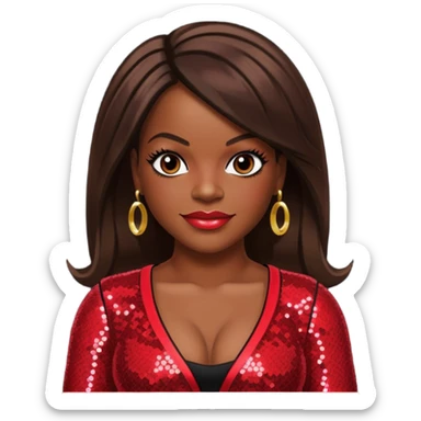 Kandi Burruss from Xscape with long dark brown hair, red sequin outfit sticker