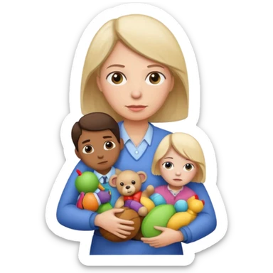 A teacher carrying children’s toys while looking exhausted. sticker