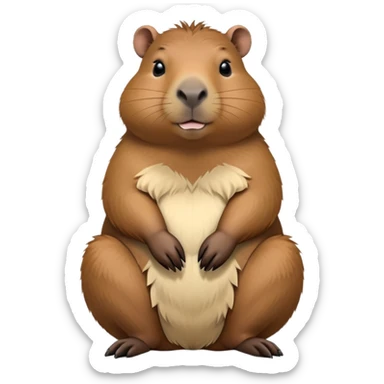 cinematic-capybara-realistic-full-body-sitting-emoji,-plump-and-relaxed-body-soaking-in-the-warm-sun,-short-brown-fur-slightly-ruffled,-head-tilted-dramatically,-calm-expressive-eyes-exuding-serene-wisdom,-simplified-yet-realistic-focused-features,-highly-detailed,-glowing-with-an-almost-sarcastic-glow sticker