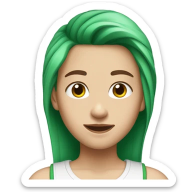 white skinned teenager with green hair in the front, brown medium size hair in back. wears sleeveless shirt sticker