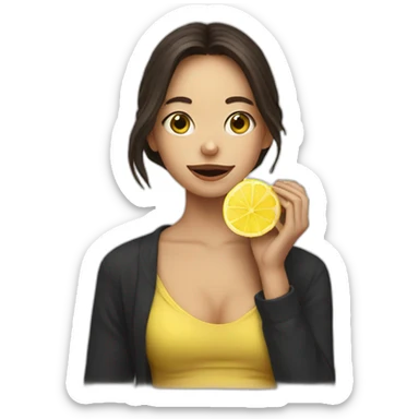 Jennie eating a lemon sticker