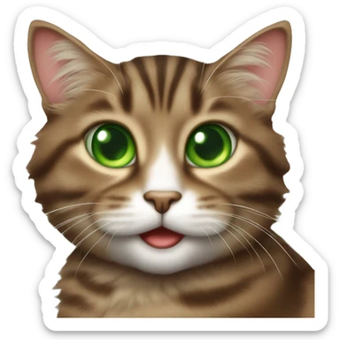Cheeky fluffy brown tabby cat with white nose and green eyes  sticker