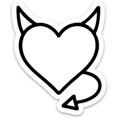 minimalist devil heart icon, geometric heart with sharp horns, red and black, white background sticker