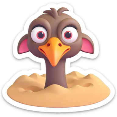 cartoon ostrich with head in sand, expressive eyes sticker