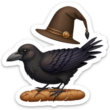 a raven wearing some kind of lid, standing on a worm sticker