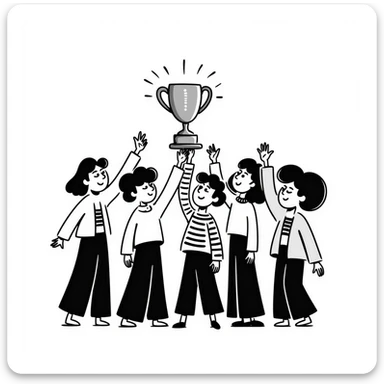 team celebrating with trophy sticker