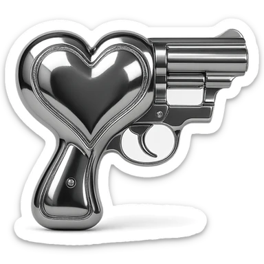 heart gun, chrome style, shiny and reflective sticker