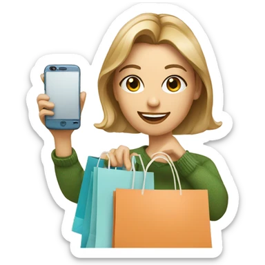 caucassian influencer taking selfie with a shopping bag sticker