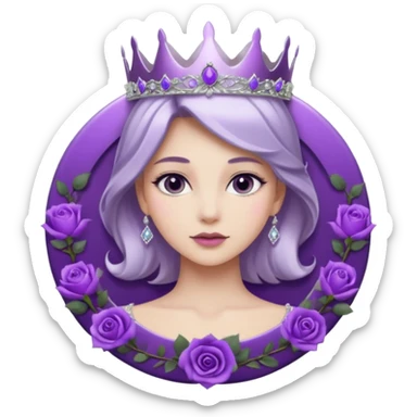 Purple shadow rose flower silver circle plaque with silver tiara sticker