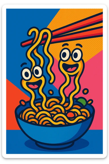 text: 2 w noodles in vibrant toon style sticker