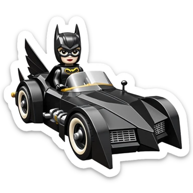  aerodynamic opulent dark knight futuristic concept Catwoman Batgirlmobile loosely based on 1977 Buick  coupe deville roadster racing Lego (flat long straight faceted mechanical body) winged stealthy street hot rod  sticker